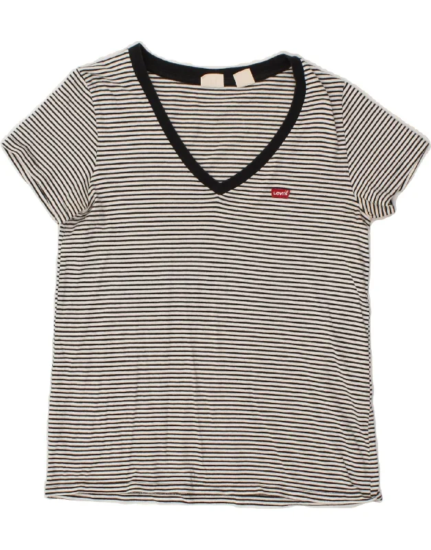 LEVI'S Womens T-Shirt Top UK 10 Small Navy Blue Striped