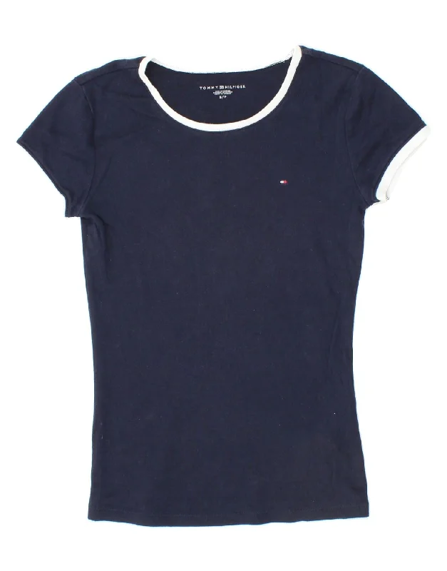 TOMMY HILFIGER Womens T-Shirt Top UK 8 Small Navy Blue Cotton