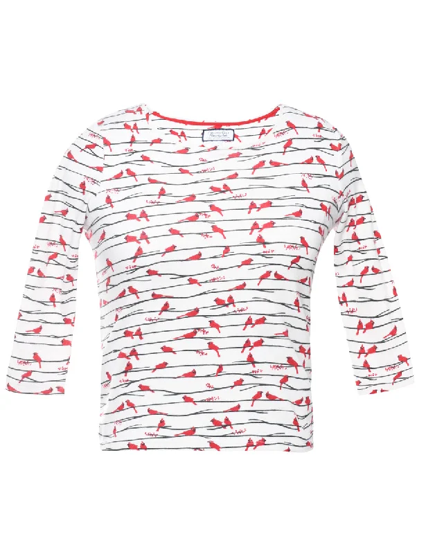 Red & White Printed Long-Sleeve T-Shirt - S