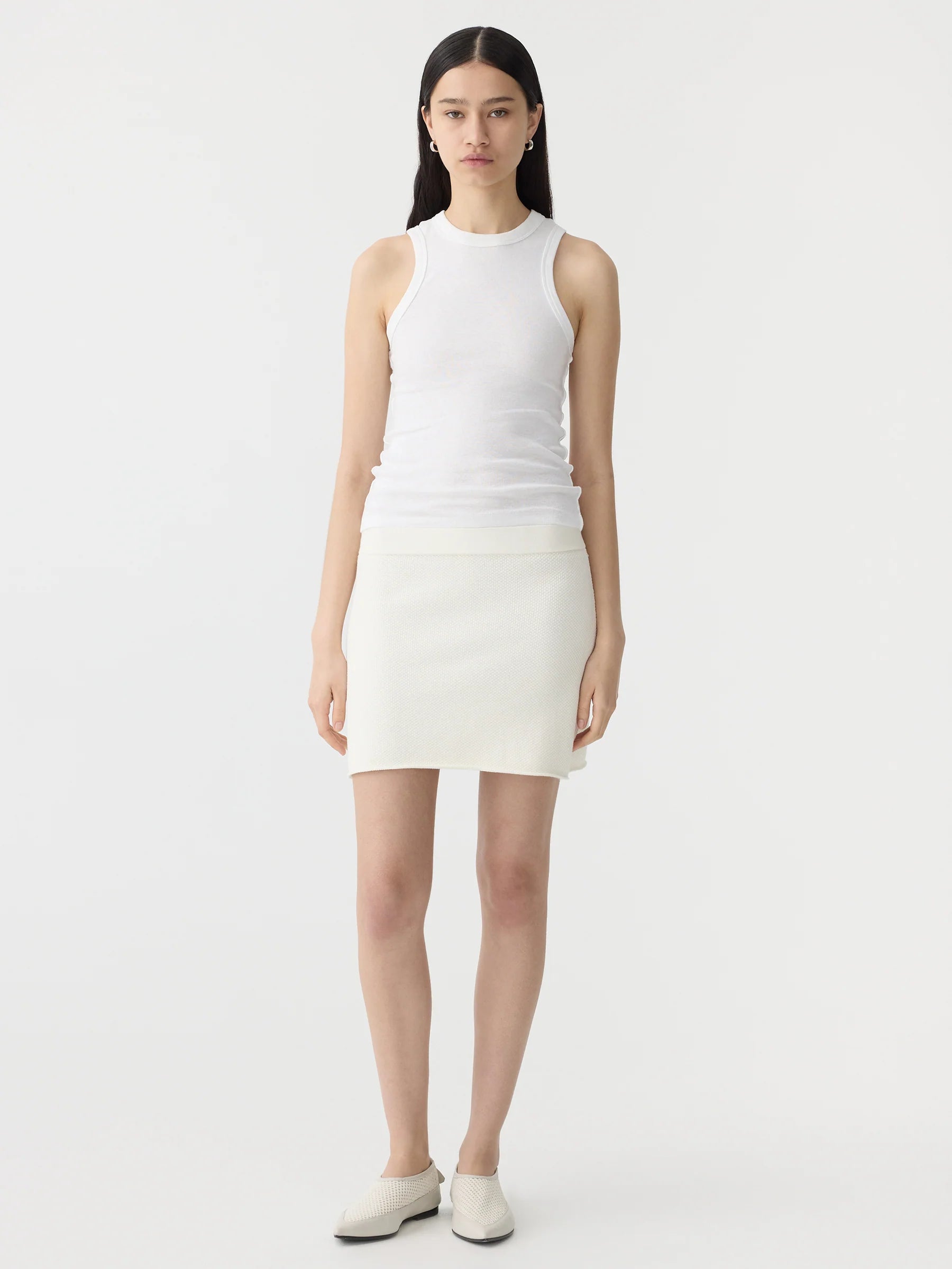 Bassike Combed Cotton Pique Knit Skirt Natural